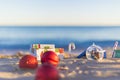 Christmas balls on the beach Royalty Free Stock Photo