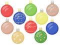 Colorful Christmas balls. A set of isolated jewelry, home celebratory winter decor for the New Year. Royalty Free Stock Photo