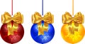 Colorful Christmas balls tied with yellow bow Royalty Free Stock Photo