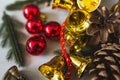 Colorful christmas balls tree and bells decorations background Royalty Free Stock Photo