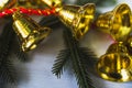 Colorful christmas balls tree and bells decorations background Royalty Free Stock Photo