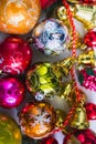 Colorful christmas balls tree and bells decorations background Royalty Free Stock Photo