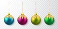 Colorful Christmas balls. Xmas glass ball on white background. Holiday decoration template. Vector illustration Royalty Free Stock Photo