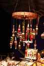 Colorful Christmas baubles on a stall in a Christmas Market