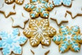 Colorful Christmas cookies in the form of snowflakes and stars