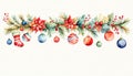 Colorful christmas decor on white with copy space Royalty Free Stock Photo