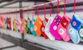 Colorful Christmas decorations with extreme shallow depth of field and colorful creamy bokeh.