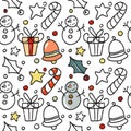 Colorful Christmas doodles seamless digital pattern