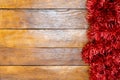 Colorful Christmas garlands. Christmas composition on wooden board with Christmas garland and decorations Royalty Free Stock Photo