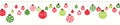 Colorful Christmas Hanging Baubles Hand Drawn Vector Seamless Pattern Horizontal Border