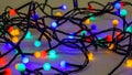 Colorful christmas lights. Messy tangled cables