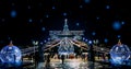 Colorful christmas markets. Christmas tree and people celebrating Royalty Free Stock Photo