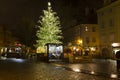 Christmas Mood on the snowy night historical Island Kampa, Prague, Czech Republic