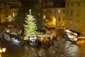 Christmas Mood on the snowy night historical Island Kampa, Prague, Czech Republic