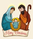 Colorful Christmas Nativity Scene of Baby Jesus, Vector Illustration