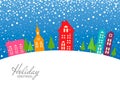 Colorful Christmas and New Year card. Vector Illustration. Snow landscape background. xmas holiday greetings Royalty Free Stock Photo