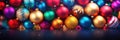 Colorful Christmas ornament balls abstract background. Holiday cheerful decorations. Rainbow glass bulbs wallpaper x-mas