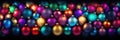 Colorful Christmas ornament balls abstract background. Holiday cheerful decorations. Rainbow glass bulbs wallpaper x-mas