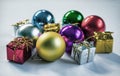 Colorful Christmas ornament toned photo. Multicolored Christmas tree toys. Royalty Free Stock Photo