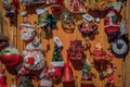 Colorful Christmas ornaments for sale at a souvenir shop in Colmar, France