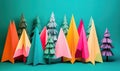 colorful christmas paper trees in various shapes Royalty Free Stock Photo