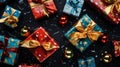 colorful christmas presents on a black background Royalty Free Stock Photo