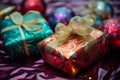 colorful christmas presents on a shiny surface Royalty Free Stock Photo