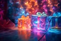 colorful christmas presents on a wooden table Royalty Free Stock Photo