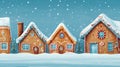 Colorful Christmas snow-covered gingerbread houses. New Year\'s illustration. Concept of Christmas and New Year