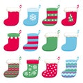 Colorful christmas socks set vector illustration. Royalty Free Stock Photo