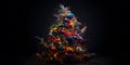 A colorful Christmas tree decorated with ornaments and li three generative AI Royalty Free Stock Photo