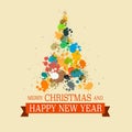 Colorful Christmas Tree. Grunge Vector Card