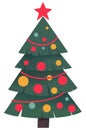 Colorful Christmas tree hand drawn isolated on white background vector illustration