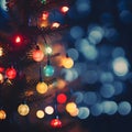 Colorful Christmas tree lights on the left side, with a bright bokeh effect in the background.Christmas banner with space for your Royalty Free Stock Photo