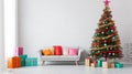 Colorful Christmas Tree And Presents In Minimalist Living Room Royalty Free Stock Photo