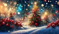 colorful Christmas trees in a snowy forest Royalty Free Stock Photo