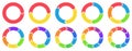 Colorful circle arrow charts. Multicolor spinning arrows, repeat circle combinations and reload icon vector set