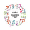 Colorful circle music vector illustration. Watercolor musical notes