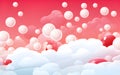 Colorful circle-shaped bubbles float on beautiful pastel colored clouds