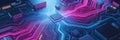 Colorful circuit board design featuring interconnected pathways in vibrant pink and blue hues Royalty Free Stock Photo