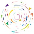 Colorful circular, concentric segmented circles. Radial, radiating rings. Abstract geometric circle shape, design element. Swirl,