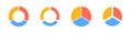 Colorful circular graphs showing segmented data in four different styles and variations
