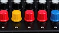 Colorful Circular Knobs on Audio Mixer Surface for Sound Editing and Mixing Royalty Free Stock Photo