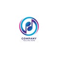 Colorful circular musical note logo design template. Yinyang logo concept. pink magenta blue purple multicolor gradient.