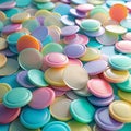 Colorful, circular, pastel-toned objects, stacked and overlapping in a vibrant display Royalty Free Stock Photo