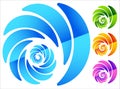 Colorful, circular spiral-like element in four vivid colors