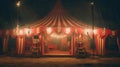 Colorful circus tent at night. Fun festival carnival show. Mystery spooky fair.