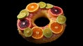 Colorful Citrus Donut Covered With Slices On Black Background