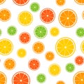 Colorful citrus seamless pattern. Slices of orange, lime, lemon, grapefruit on white background. Fresh juicy fruits Royalty Free Stock Photo