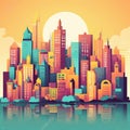 Colorful city buildings and street view illustration generated by AI Royalty Free Stock Photo